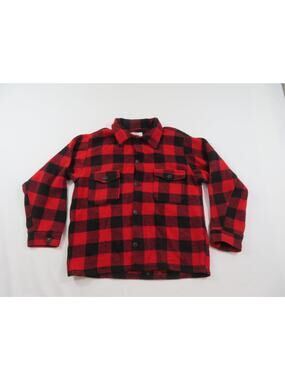 Mr Bill Flannel Shirt Wool Blend Button Up Red Black Lumberjack Plaid Sz M 1970s
